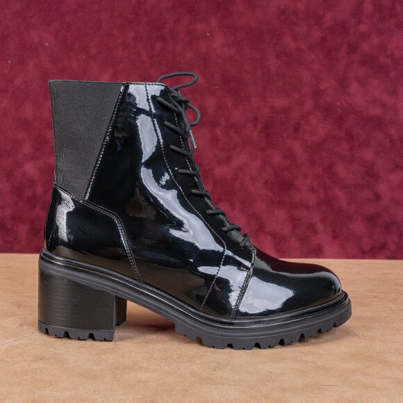 Geox Women Black Patent Leather Lace-up Zip Ankle Combat boots sz 9.5US EUR40 - Picture 4 of 9